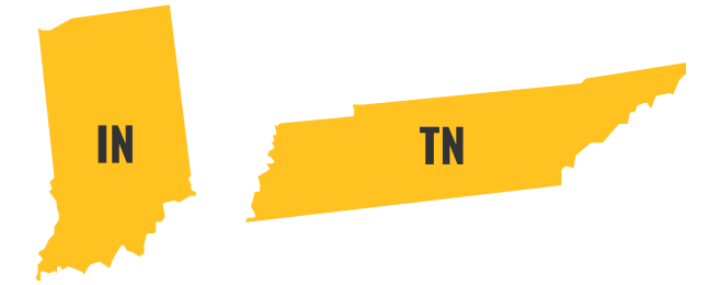 Indiana and Tennessee Map Outlines